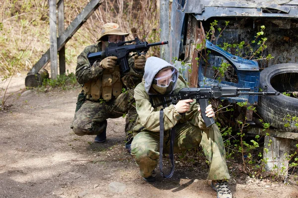 Minsk Vitryssland Maj 2021 Rapportering Riktig Airsoft Spel Skog Med — Stockfoto