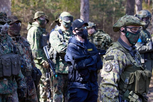 Minsk Bielorrússia Maio 2021 Relato Verdadeiro Jogo Airsoft Uma Floresta — Fotografia de Stock