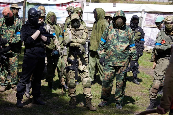 Minsk Bielorrusia Mayo 2021 Reportando Verdadero Juego Airsoft Bosque Con — Foto de Stock