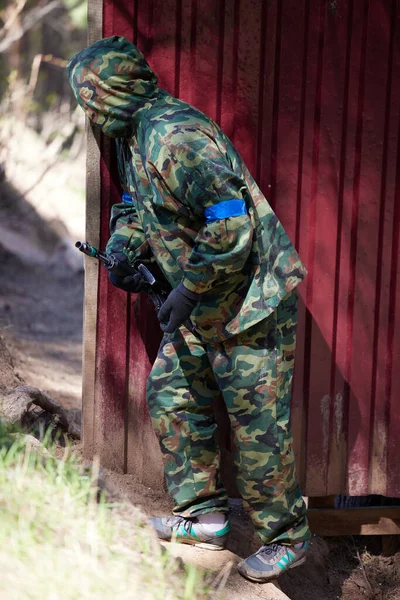 Minsk Belarus May 2021 Reporting Real Airsoft Game Forest Backdrop — Stock Photo, Image