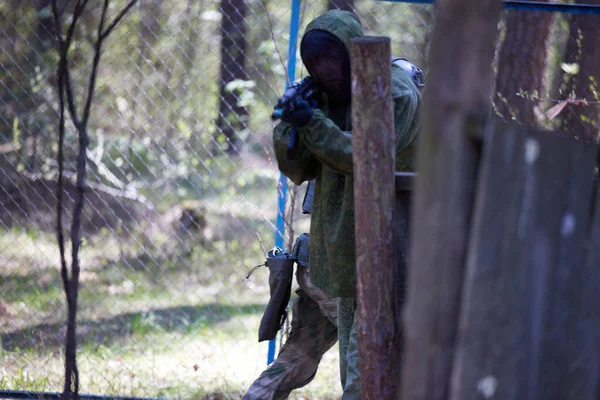 Minsk Bielorrússia Maio 2021 Relato Verdadeiro Jogo Airsoft Uma Floresta — Fotografia de Stock