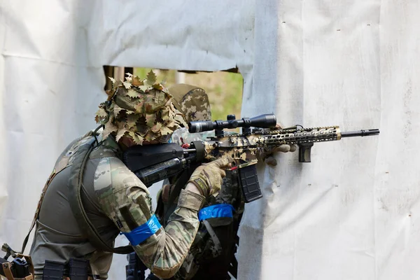 Minsk Vitryssland Maj 2021 Rapportering Riktig Airsoft Spel Skog Med — Stockfoto