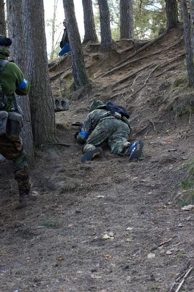 Minsk Belarus May 2021 Reporting Real Airsoft Game Forest Backdrop — Stock Photo, Image