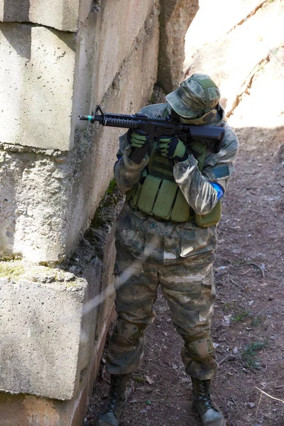 Minsk Belarus May 2021 Reporting Real Airsoft Game Forest Backdrop — Stock Photo, Image