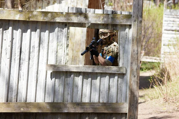 Minsk Belarus May 2021 Reporting Real Airsoft Game Forest Backdrop — Stock Photo, Image