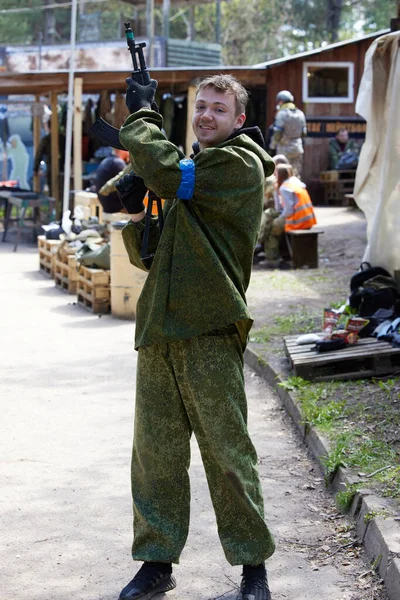 Minsk Belarus May 2021 Reporting Real Airsoft Game Forest Backdrop — Stock Photo, Image