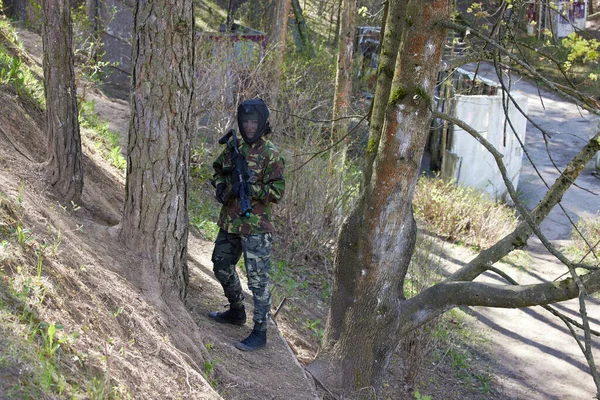 Minsk Belarus May 2021 Reporting Real Airsoft Game Forest Backdrop — Stock Photo, Image