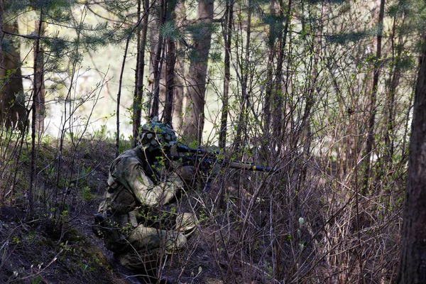 Minsk Bielorrusia Mayo 2021 Reportando Verdadero Juego Airsoft Bosque Con — Foto de Stock