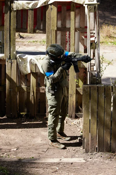 Minsk Bielorrusia Mayo 2021 Reportando Verdadero Juego Airsoft Bosque Con — Foto de Stock