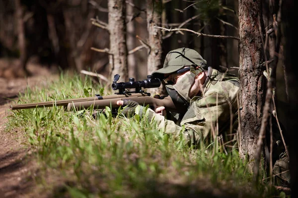 Minsk Bielorrússia Maio 2021 Relato Verdadeiro Jogo Airsoft Uma Floresta — Fotografia de Stock