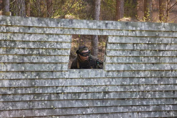 Minsk Bielorrusia Mayo 2021 Reportando Verdadero Juego Airsoft Bosque Con —  Fotos de Stock