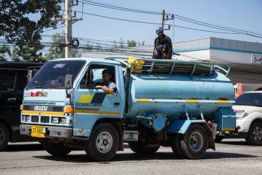 Chiangmai, Thailand -   October 26 2020: Private of Sewage Tank  truck. Photo at road no.121 about 8 km from downtown Chiangmai, thailand.