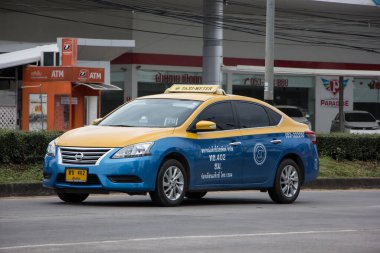 Chiangmai, Tayland - 29 Ekim 2020: Grab City taksi metresi chiangmai, Nissan Sylphy, şehirdeki servis. 1001 no 'lu yolda, Chiangmai İş Alanından 8 km uzakta..