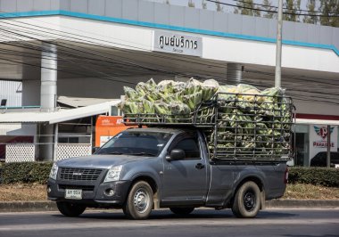 Chiangmai, Tayland - 19 Ocak 2021: Er Isuzu Dmax kamyonet. 1001 no 'lu yolda. Chiangmai şehrinden 18 km uzakta..
