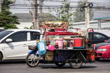 Chiangmai, Tayland - 2 Mart 2021: özel motosiklet, mobil satış dükkanı. Fotoğraf 121 numaralı yolda, Chiangmai, Tayland 'a 8 km uzaklıkta..