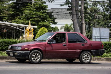 Chiangmai, Tayland - 21 Mart 2021, özel araba, Mitsubishi Lancer Şampiyonu. Fotoğraf 121 no 'lu yolda, Chiangmai, Tayland şehir merkezinden yaklaşık 8 km uzaklıkta..