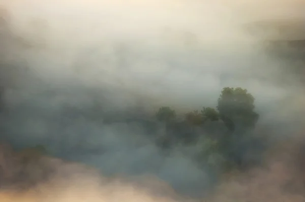 Dimma på kullarna på morgonen — Stockfoto