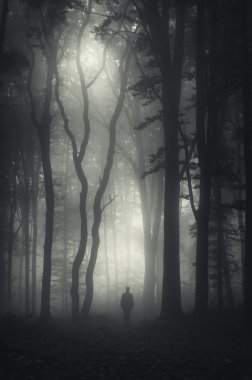 man silhouette in spooky forest clipart