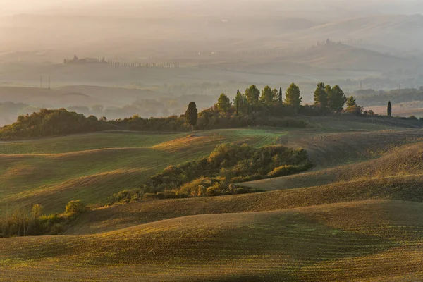 Picturesque autumn morning landscape at sunrise, Tuscany, Italy, Europe — Stock Photo, Image