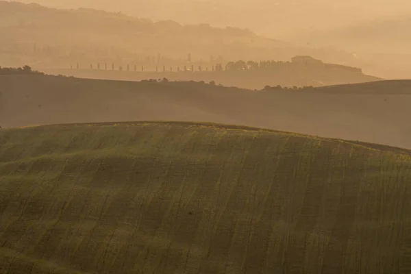 La campiña toscana, un paisaje italiano en una mañana temprana de otoño. Italia — Foto de Stock