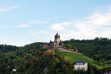 Cochem Kalesi 'nin çarpıcı bir yaz görüntüsü, görkemli mimarisini canlı yeşillikler arasında sergiliyor..