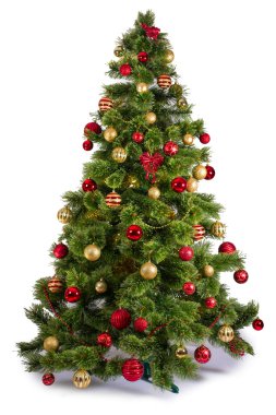 Beyaz arkaplanda dekore edilmiş Noel ağacı