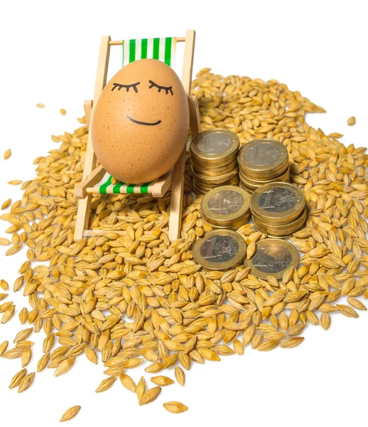 Funny egg and euro coins with seeds — Stock Photo, Image