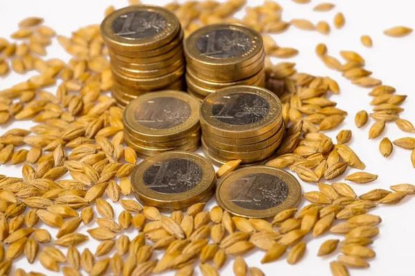 Moedas de euro com sementes — Fotografia de Stock