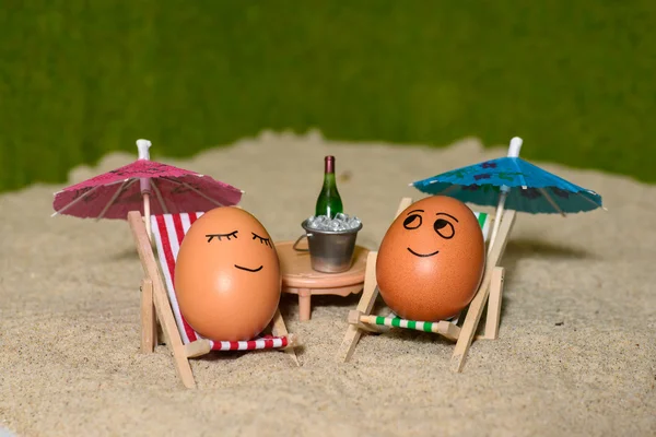 easter funny eggs under umbrella