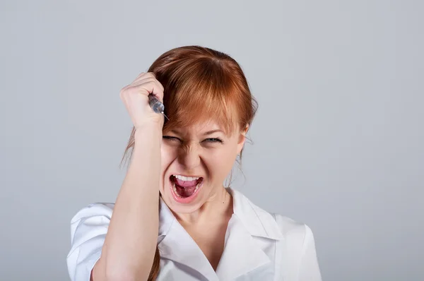 Closeup of a female doctor with syringe — Stock Photo, Image