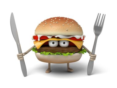 Hamburger, bıçak, çatal