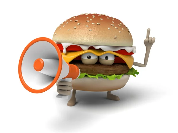 Hamburger,publicity, loudspeaker, — Stock Photo, Image