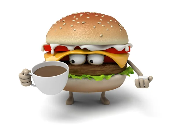 Hamburger, káva, občerstvení — Stock fotografie