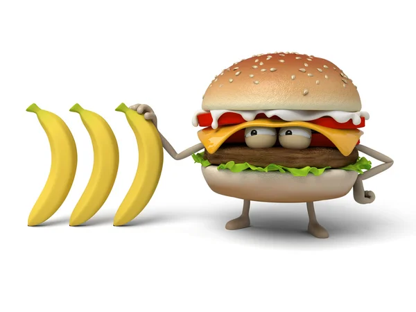 Hamburgare, banan, mellanmål, snabb, — Stockfoto