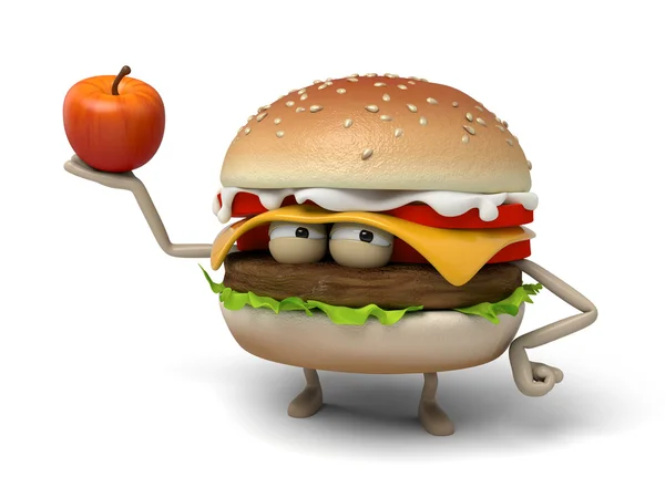 Hamburger, Apfel, Snack, schnell, — Stockfoto