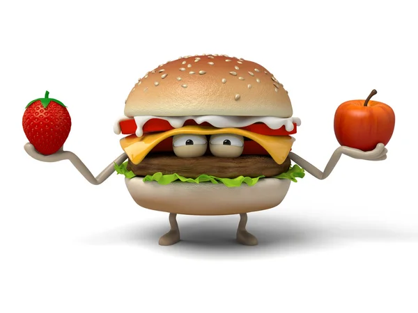 Hamburger, jabłko, truskawka — Zdjęcie stockowe