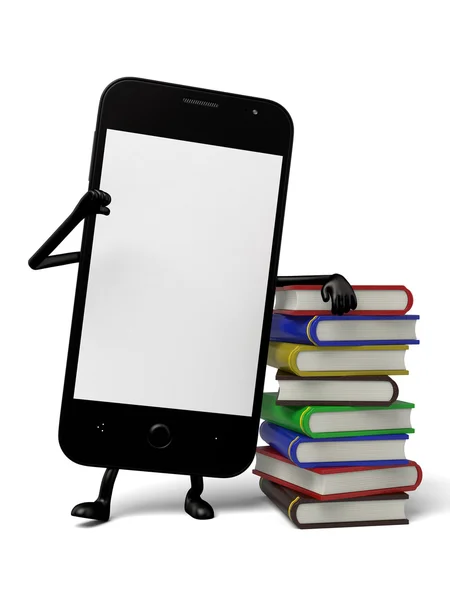 Smartphone, boeken, leren, studeren — Stockfoto