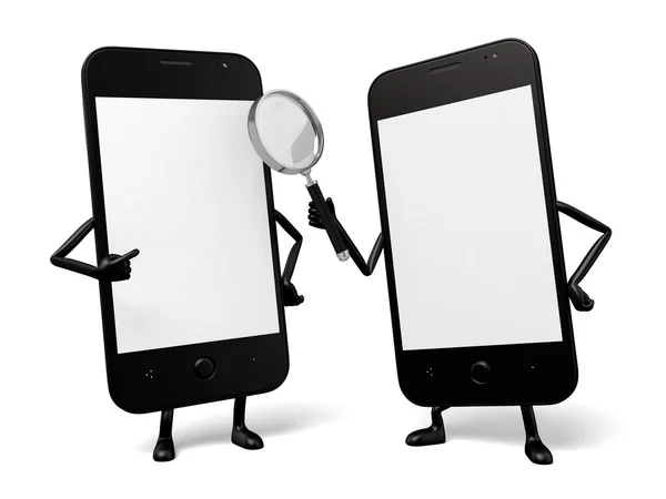 Mobiltelefon, undersöka, förstoringsglas — Stockfoto