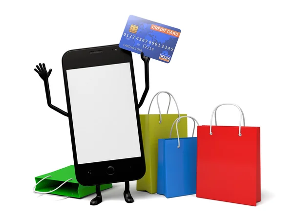 Cellulare, shopping, credito — Foto Stock