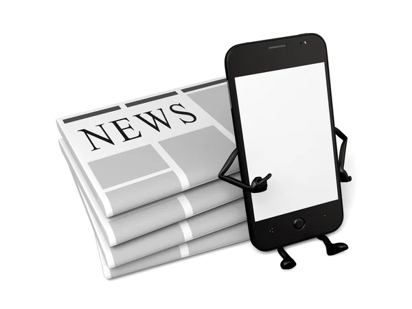 Мобильный телефон, новости, газеты, читать — стоковое фото