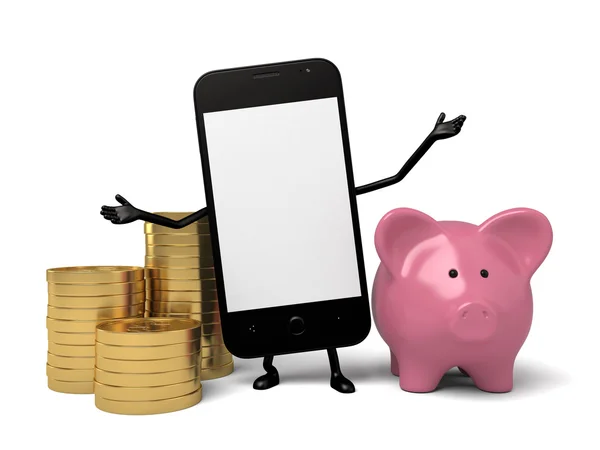 Cellphone,money, piggy, bank — Stock Photo, Image