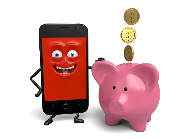 Cellphone,piggy, bank, money — Stock Photo, Image