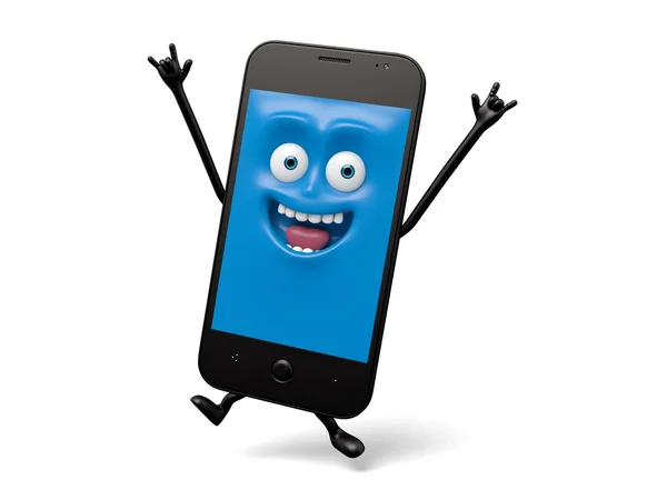 Mobiltelefon, leende, glad, — Stockfoto
