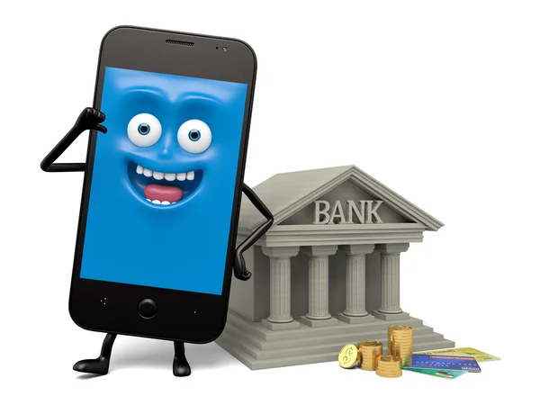 Teléfono celular, banco, dinero , —  Fotos de Stock
