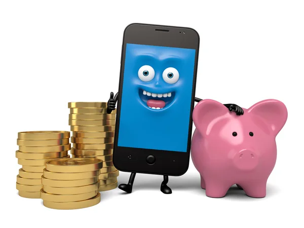 Cellphone,piggy, bank, — Stock Photo, Image