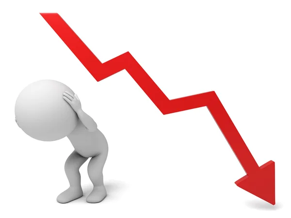 The 3d guy and a downward trend curve — Stock Photo, Image