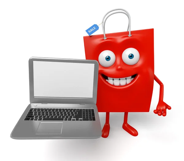 Ordenador de la bolsa de compras, PC , — Foto de Stock