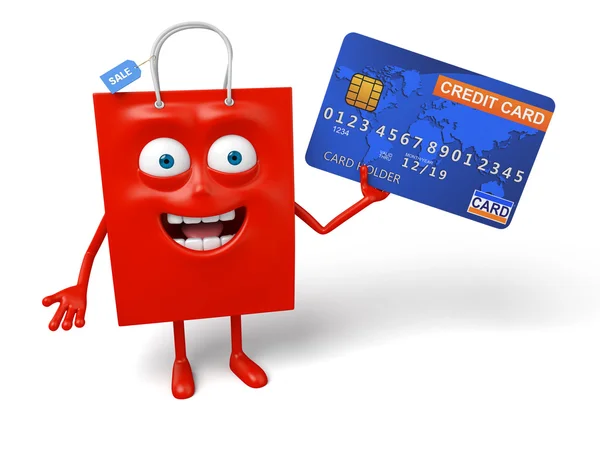 Torba na zakupy kredyt, karta — Zdjęcie stockowe