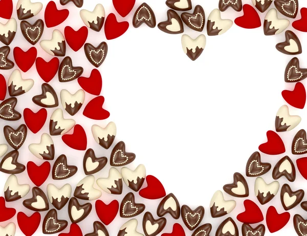 Valentine hart gemaakt van vele kleine Roze fluwelen harten op witte achtergrond — Stockfoto