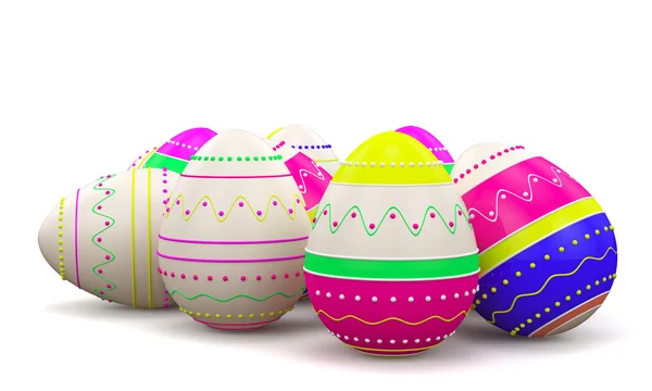 Color pintado en neón colores modernos huevos de Pascua. Aislado sobre fondo blanco — Foto de Stock